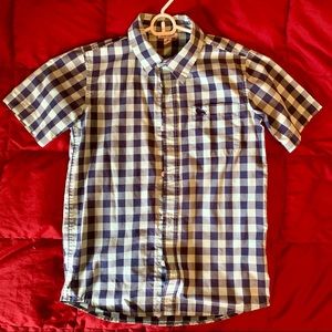 Boys light turquoise and navy check button down